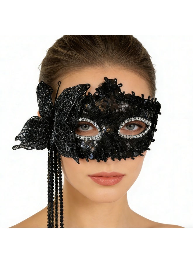 Half Face Mask Venetian Masquerade Eye Mask Black Exquisite Women Men Carnival Party Decoration,2 PCS - Image 4